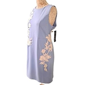 NWT Perriwinkle Sheath Midi Length White Lace Appliques Around Dress Size 1X